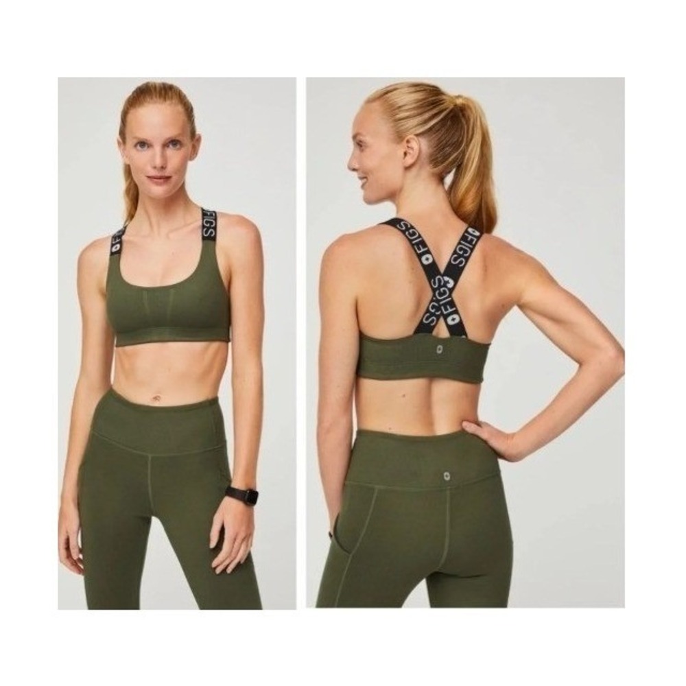 FIGS Women's 300 Performance Underscrub Sports Bra 2XL Olive Cross Straps Good